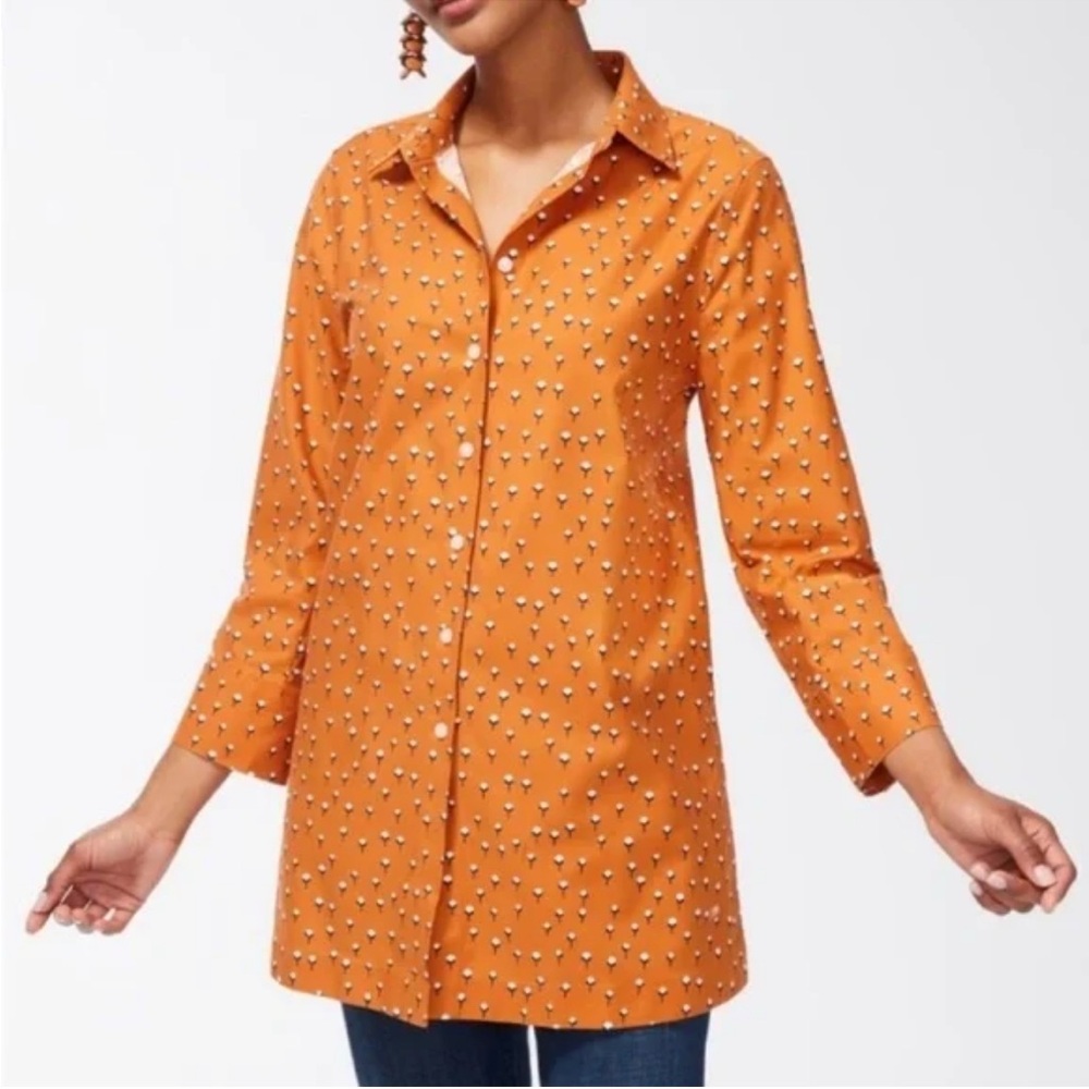 🍊Chico's Burnt Orange Blouse with White Pattern Size 1 (8)